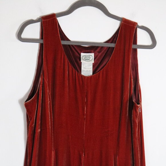 Laura Ashley Vintage 90s Velvet Maxi Dress 10 Boho Fairy Romantic Silk Burnt Red - Picture 2 of 6